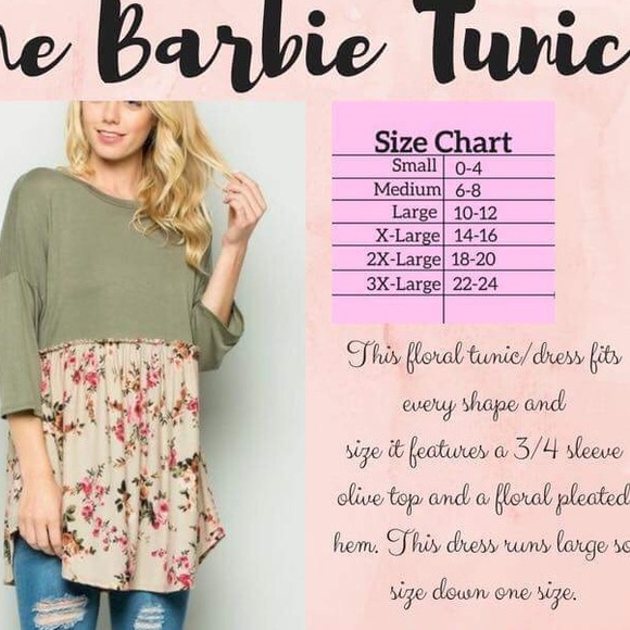 Boho Barbie doll tunic floral and olive green - Picture 3 of 3